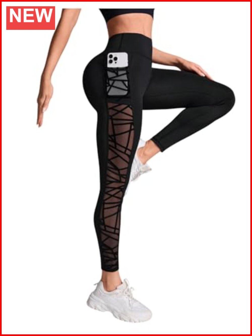 High Waisted Mesh Yoga Pants Sheer Tummy Control Workout Leggings